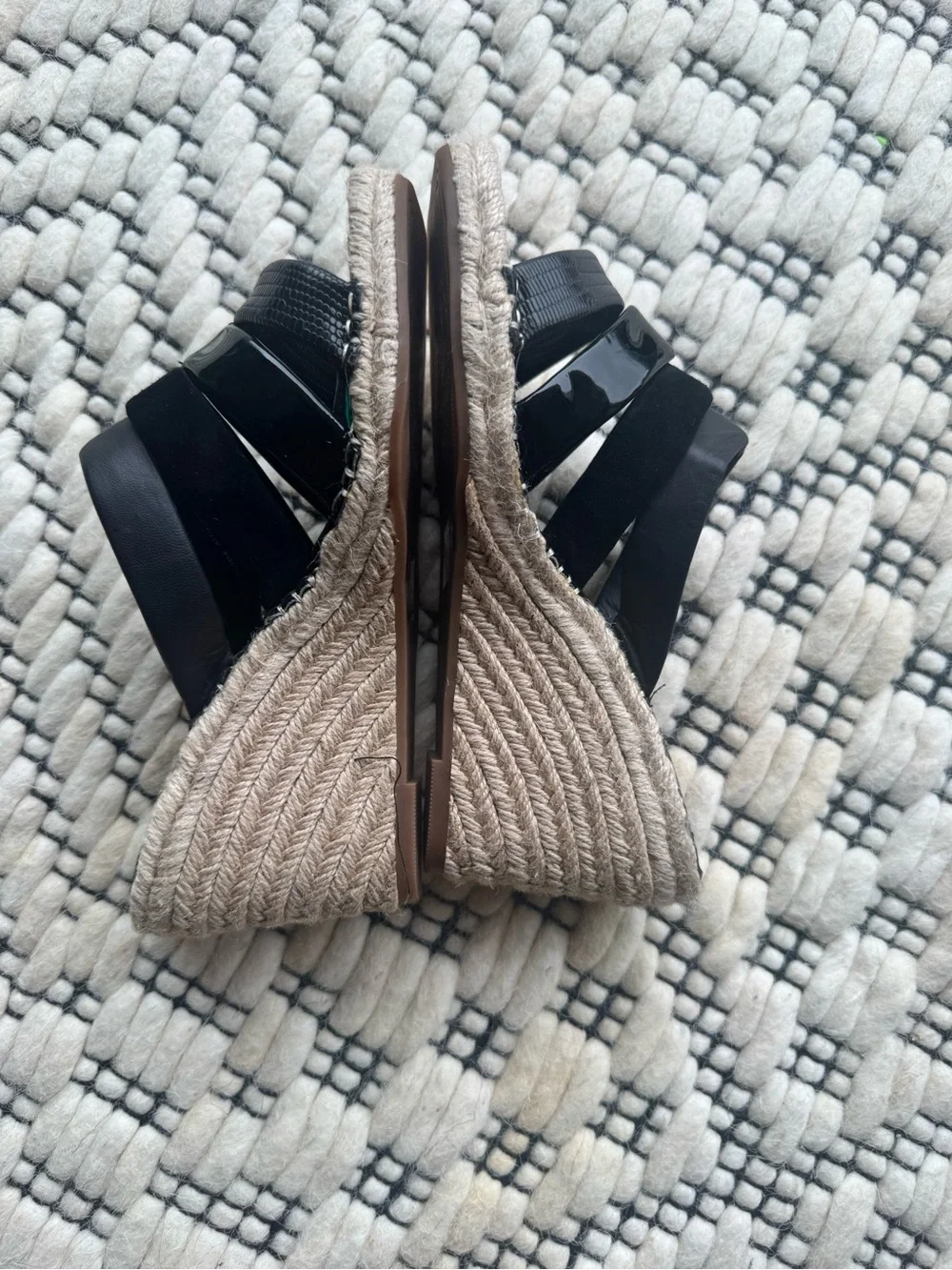 Vince Camuto Black Espadrille Wedge Slides with Glossy Straps